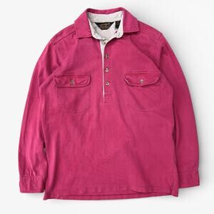 Vintage 90s Eddie Bauer Faded Red Collared Rugby Utility Pocket Shirt Preppy S